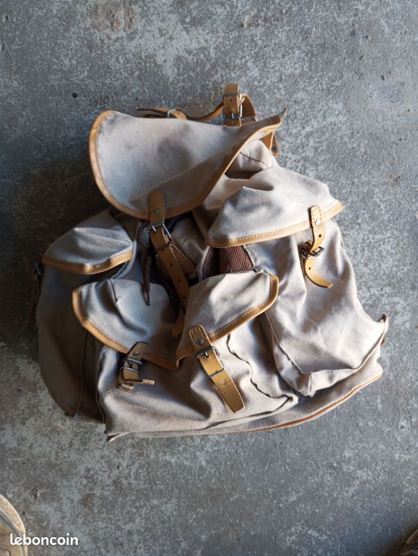 Sac De Plage Vintage Lafuma - Baluchon En Tissu Et Simili Cuir - Made In France
