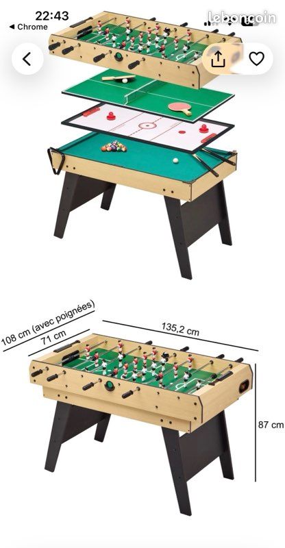 Table multi-jeux Kangui – Baby-foot, billard, ping-pong, air hockey (image 7)