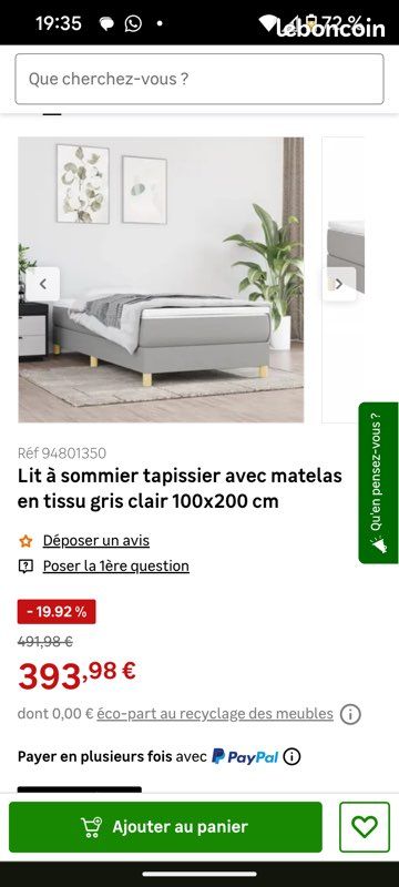 Ensemble lit sommier 100x200cm (image 1)