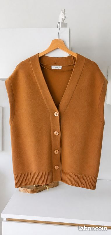 Gilet Coton été Gilet Pull Sans Manches Femme - Coton Respirant - Style Vintage Camel - Cardigan Ample Cardigan Coton ZIRONG