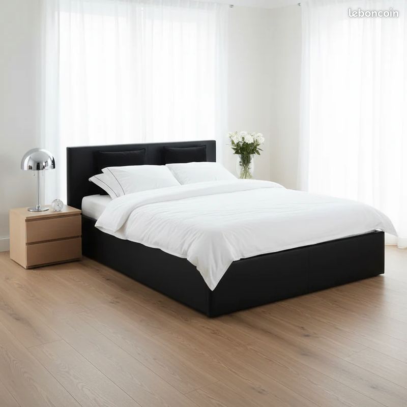 Lit coffre premium Noir sans matelas 140x190 Maxiconfort installation possible Cergy (image 3)