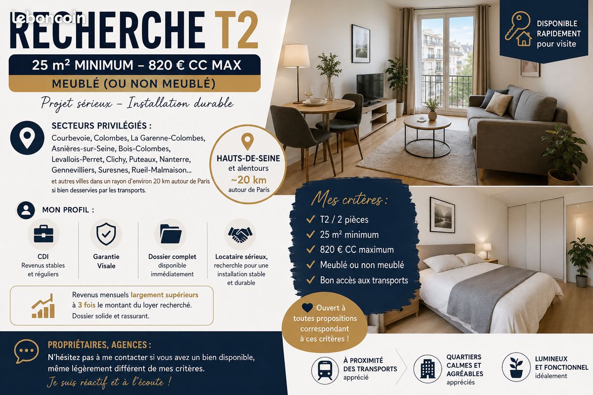 Appartement 2 pièces 25 m² · à Courbevoie · 25 m² · 900 €