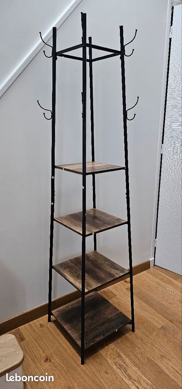 Porte manteaux 4 étagères bois style industriel (image 4)