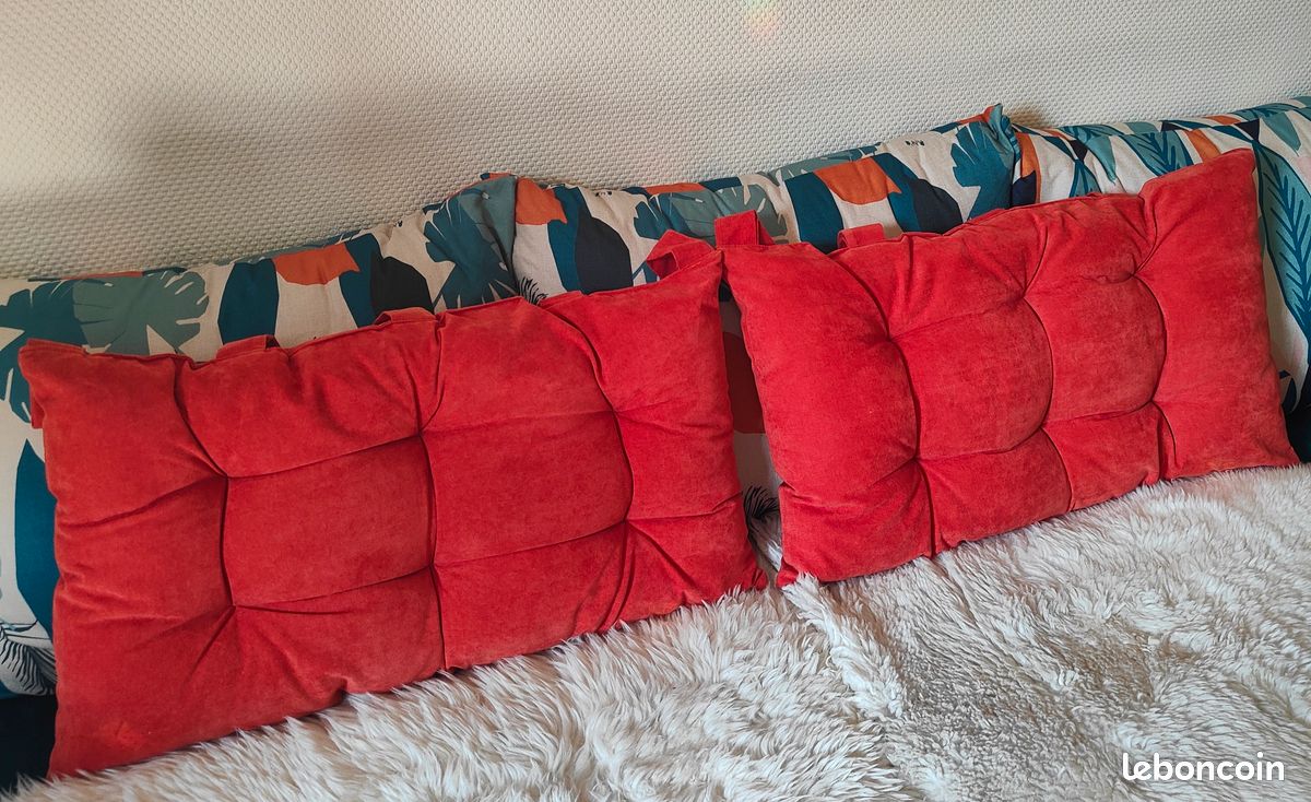 Lot De 2 Coussins + 2 Housses Orange/beige + 2 Housses Beiges – Fait Main – Neufs