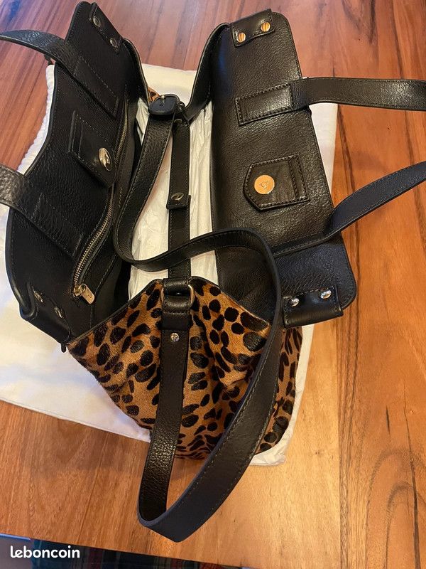 Sac Sam Sezane léopard et cuir noir neuf Accessoires Bagagerie