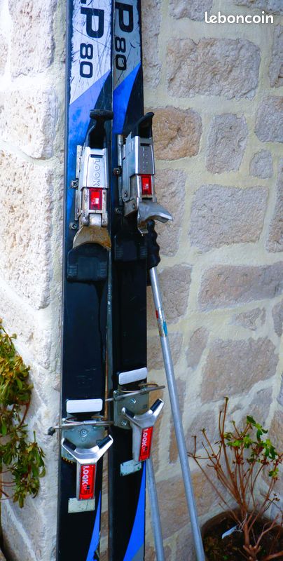 Paire De Skis Homme + Fixations + Bâtons - Lake Bleu - État Correct Pour La Neige