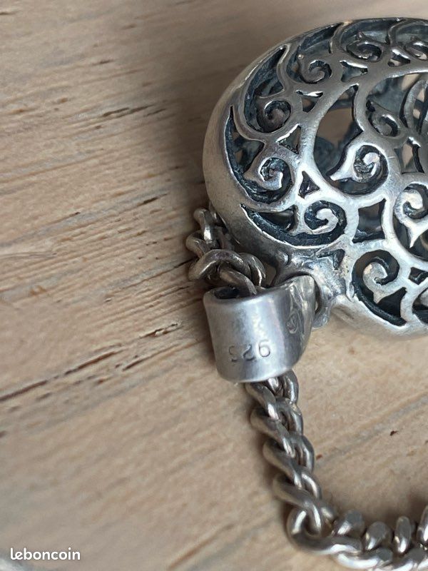 Pendentif Vintage En Argent Massif 925 - Plaque Avec Motif Cœurs - Occasion En Très Bon état