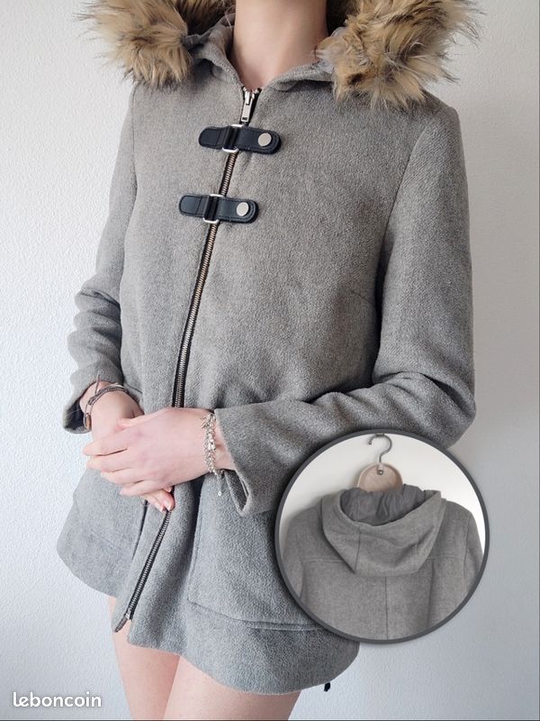Veste Manteau Jennyfer Fourrure Manteau Veste Duffle-coat Gris