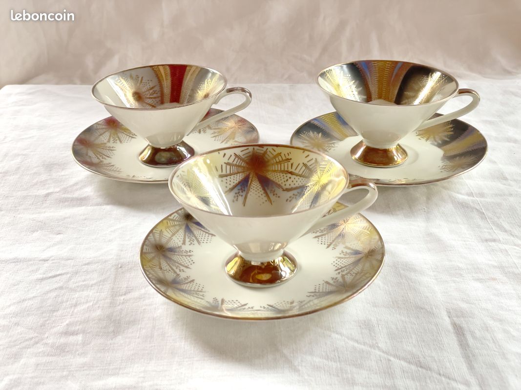 Trio de tasses et soucoupes sur piédouche 1950 porcelaine - Bavaria Elfenbein- (image 1)