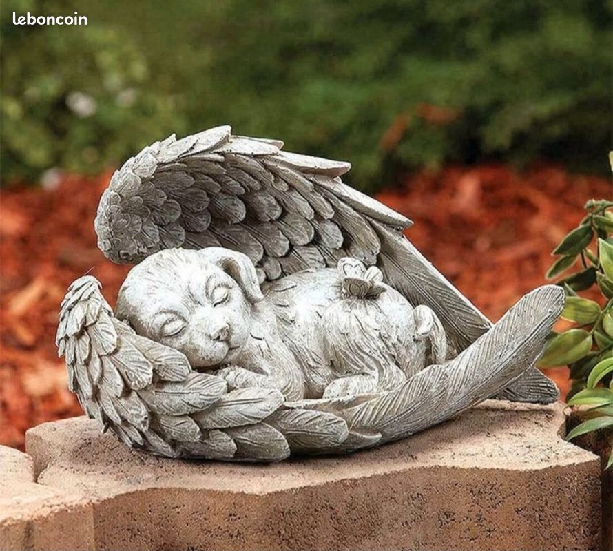 Pierre Tombale Commémorative Pour Chien - Statue Chien Ange Endormi Avec Ailes - Dimensions 11x4x7,5 Cm - Résine Et Gravier - Pour Jardin, Cimetière, Pelouse