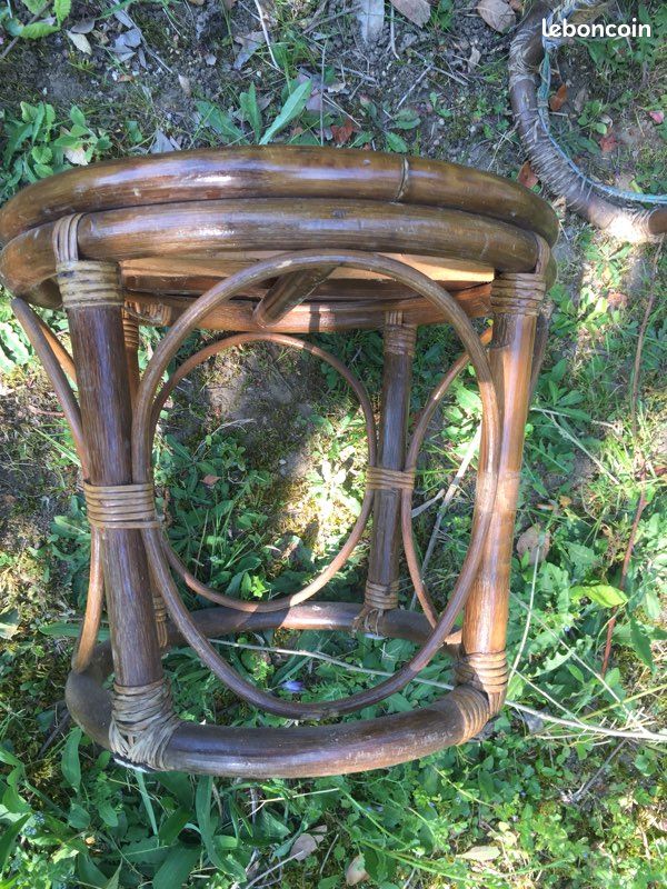 2 tabourets bois genre rotin (image 2)