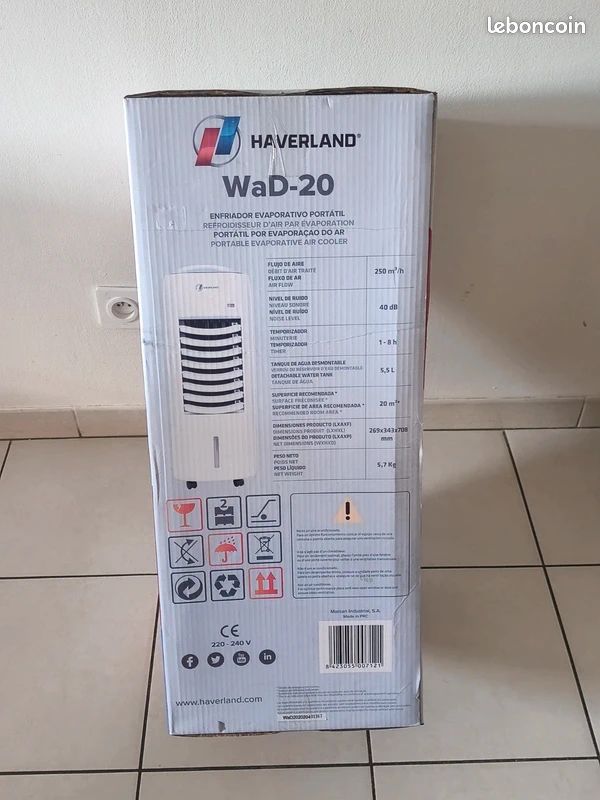 Rafraîchisseur D'air Évaporatif Mobile, 50w, 20 M2, 5.5l, Haverland WAD-20 (image 3)