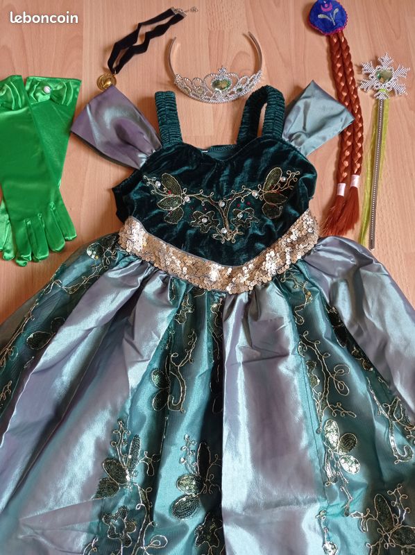 Déguisement robe princesse Anna verte paillette 5ans Jeux Jouets