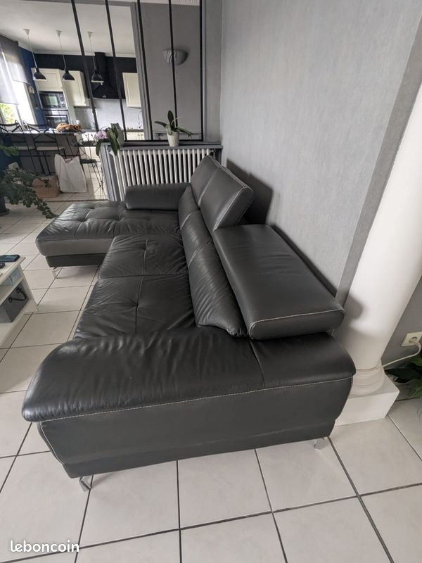 URGENT * Canapé angle cuir gris foncé (image 3)