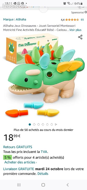 Allhaha Jeux Dinosaures - Jouet Sensoriel Montessori Motricité Fine