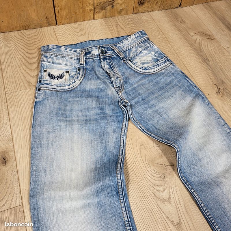 Jean Kaporal Homme 38/40 Bleu Délavé Y2K Coupe Droite Bootcut Vintage Streetwear (image 2)