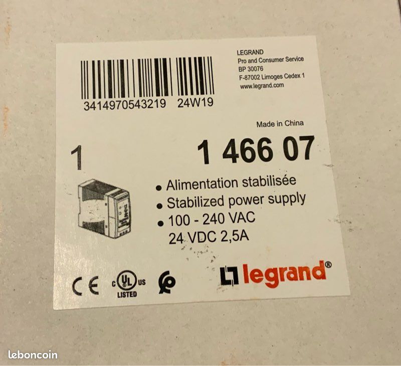 Alim Stabilisée LEGRAND 46924 – 230/400V Vers 24VCC 10A