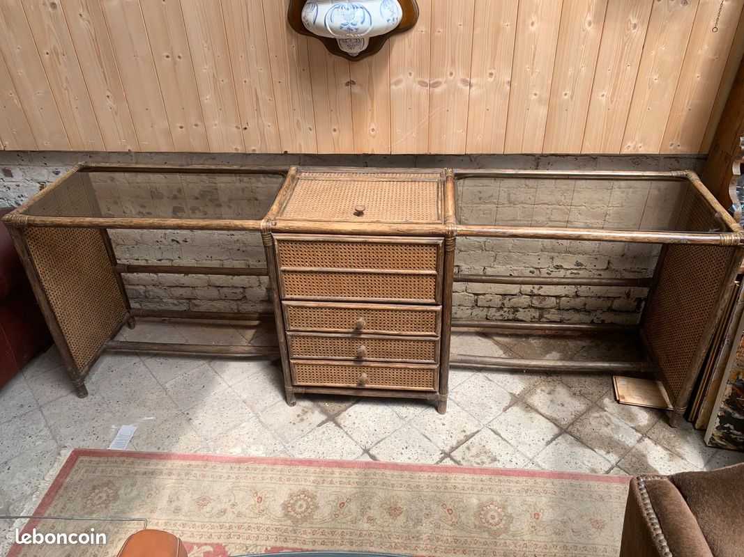 Ancien meuble de métier de coiffeur en rotin (image 2)