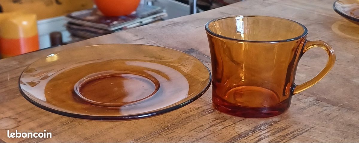 Lot De 5 Tasses à Café Duralex Beau Rivage Marron Avec Soucoupes - Occasion Bon état