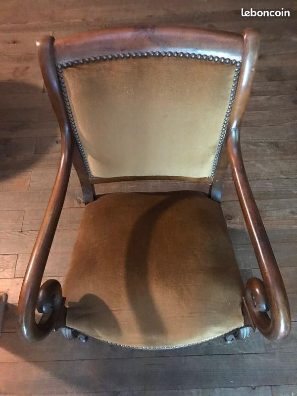 Paire de fauteuils Louis Philippe jaune moutarde / bronze (image 3)