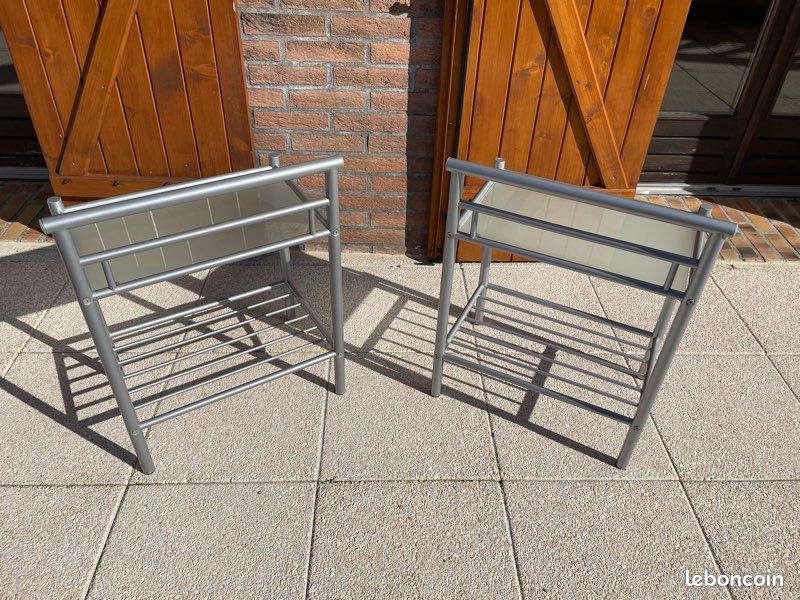Lot de 2 tables de chevet acier et verre (image 2)
