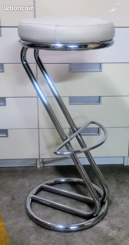 DERNIERS JOURS Tabouret haut blanc cuir bar cuisine chaise fauteuil déco rétro vintage usine industriel (image 8)