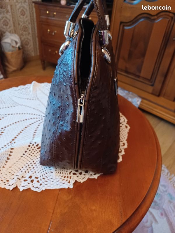 Sac marron cuir autruche (image 3)