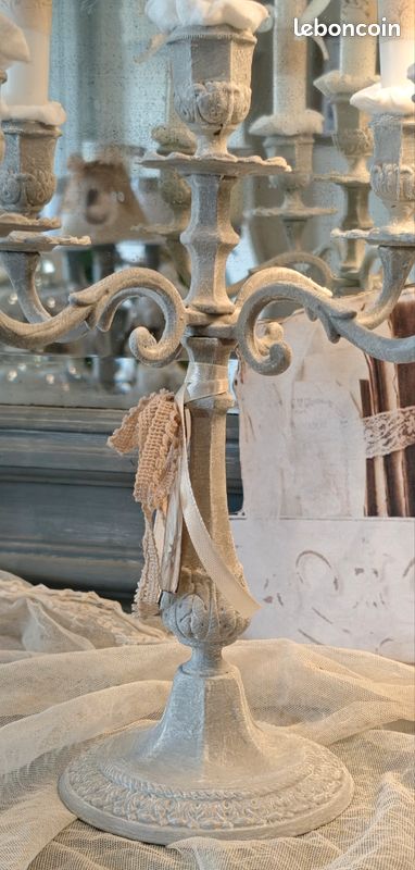 Grand Candélabre Céramique Fleuri Coloré - Vintage XXème - Déco Intérieure