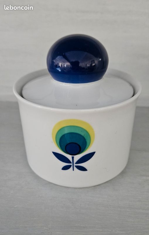 Service café thé vintage motif floral bleu vert jaune tasses sucrier crémier pot lait design Bavaria Schirnding 60’s 70’s (image 5)