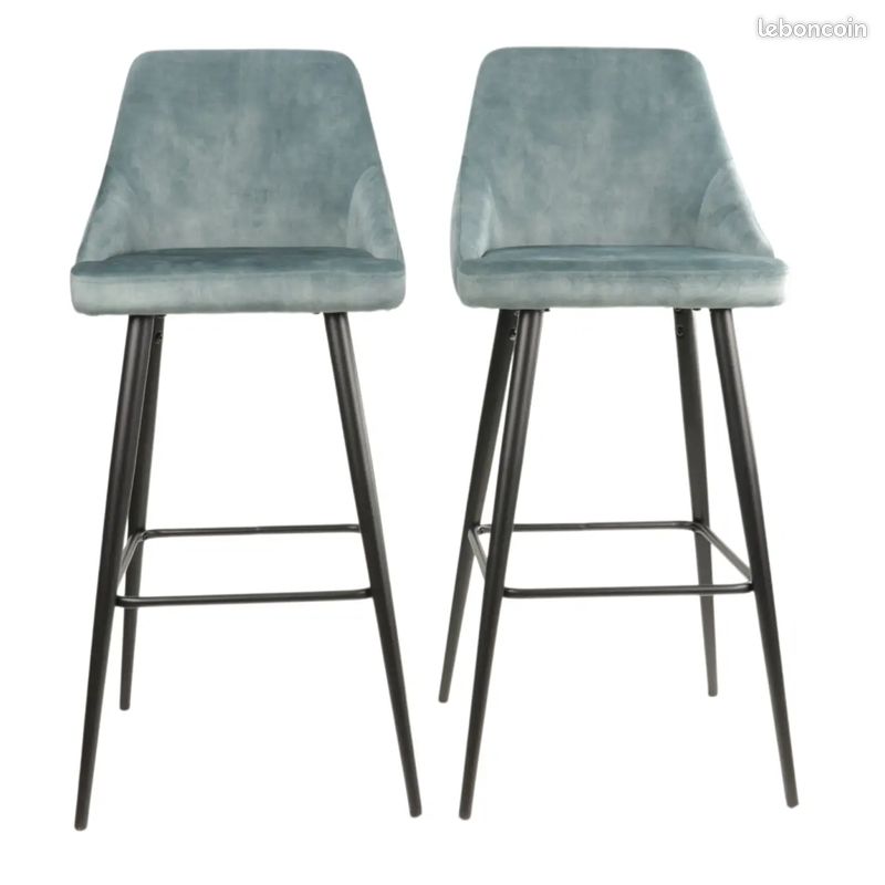 Tabourets de Bar "Lou" en tissu Bleu Pétrole - livraison Offerte - Decoduweb (image 1)