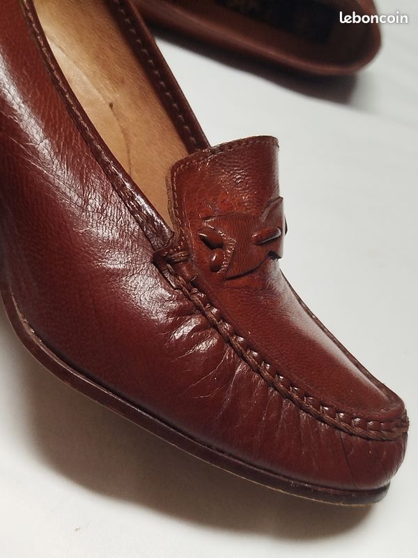 Escarpins trotteurs vintage cuir marron HIRICA Prestige - T36 - Made in France (image 9)