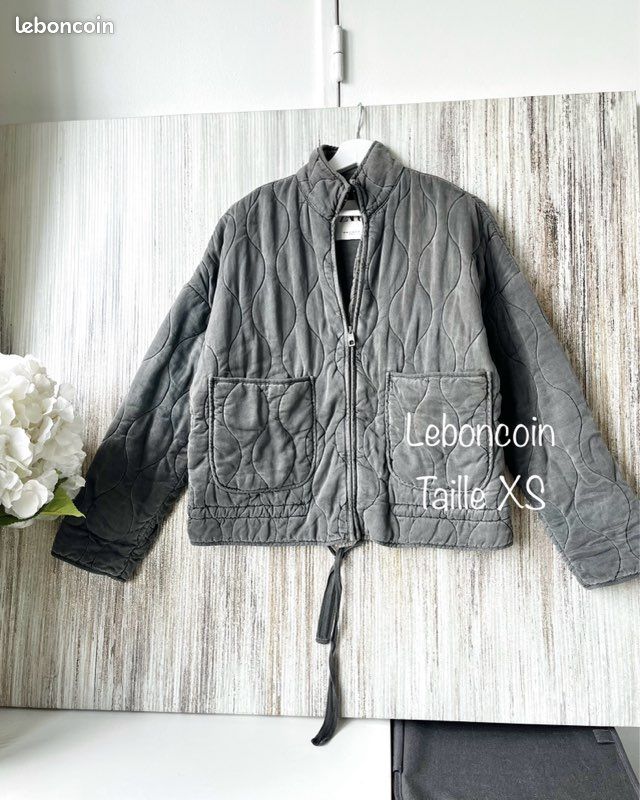 Veste Bomber Grise Homme Zara Taille M Avec Poches - Occasion Très Bon État