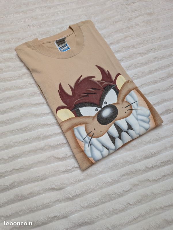 Looney Tunes, t-shirt Taz le démon de Tasmanie, taille M, beige sable, style vintage Y2K cartoon 1999 (image 8)