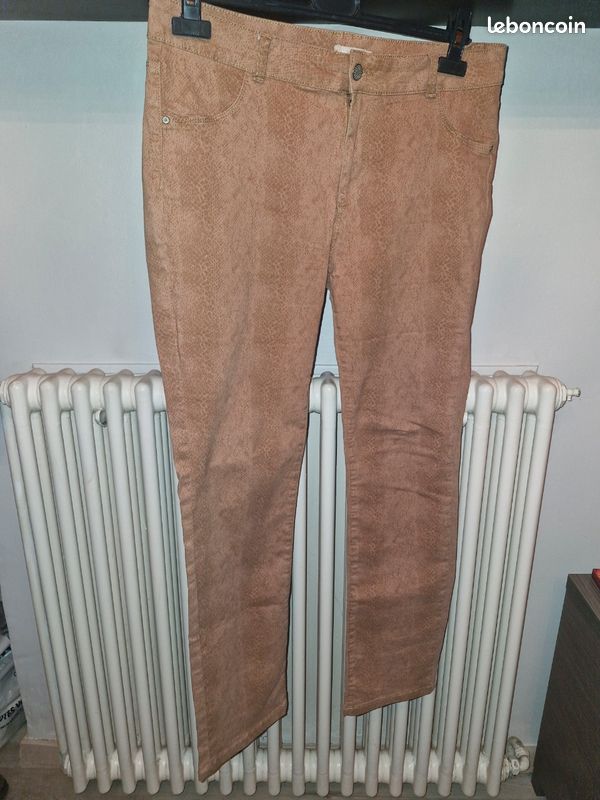 Pantalon Femme Beige Taille 42 (XL) - Style Jean Mom, Marque Jacqueline Riu, état Parfait