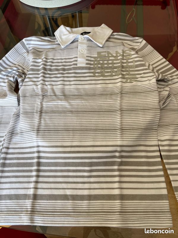Tee-shirt polo banc rayé gris garçon 12 ans (image 1)