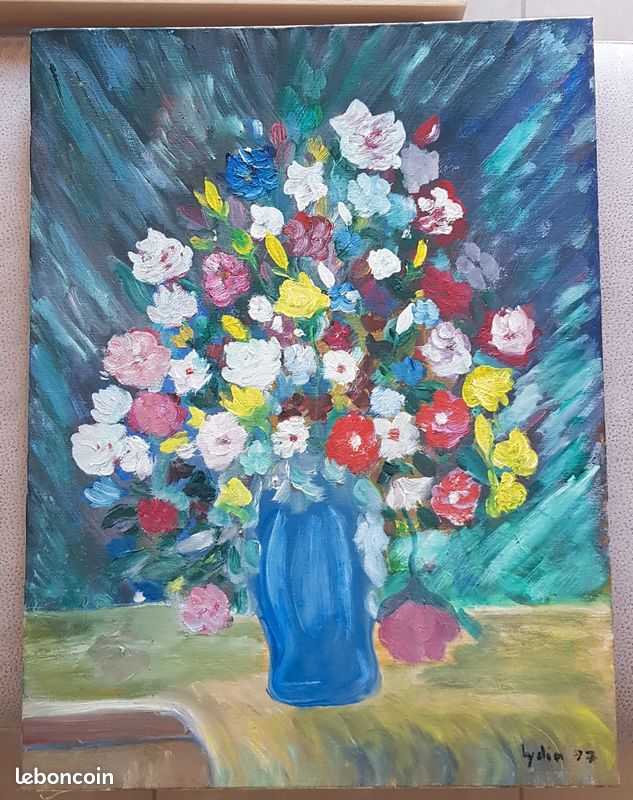 Tableau ancien de famille / fleurs (image 1)