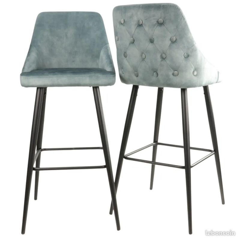 Tabourets de Bar "Lou" en tissu Bleu Pétrole - livraison Offerte - Decoduweb (image 2)