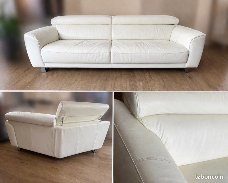 6 places - Canapé Flavious En Cuir Blanc crème De Classe Royale, Très