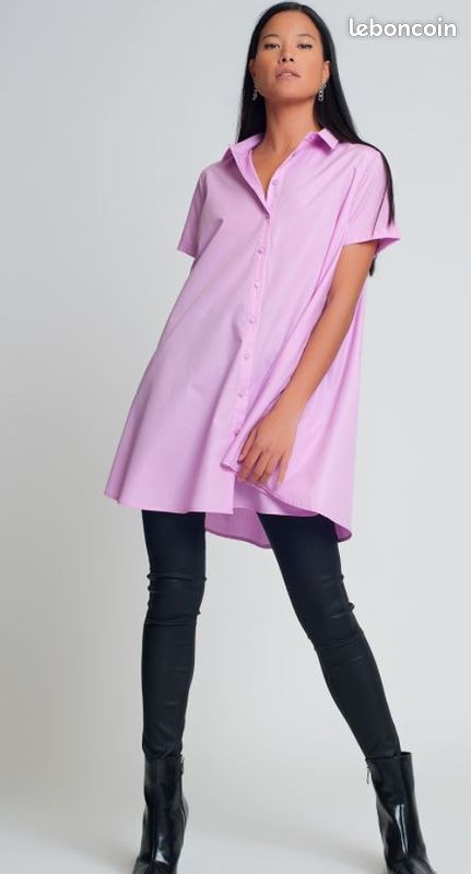Chemise oversize en popeline violette à manches courtes (image 1)