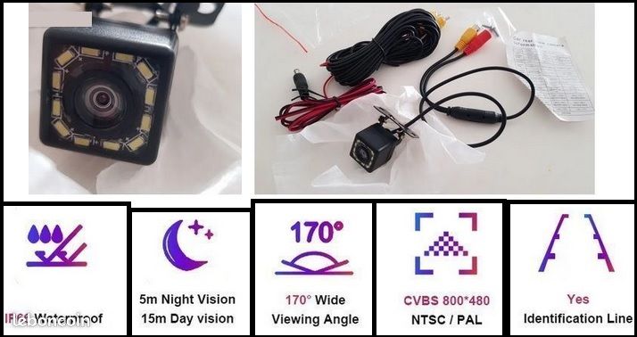 Caméra de recul 12LED neuve + 6mètres de cable vidéo (image 1)