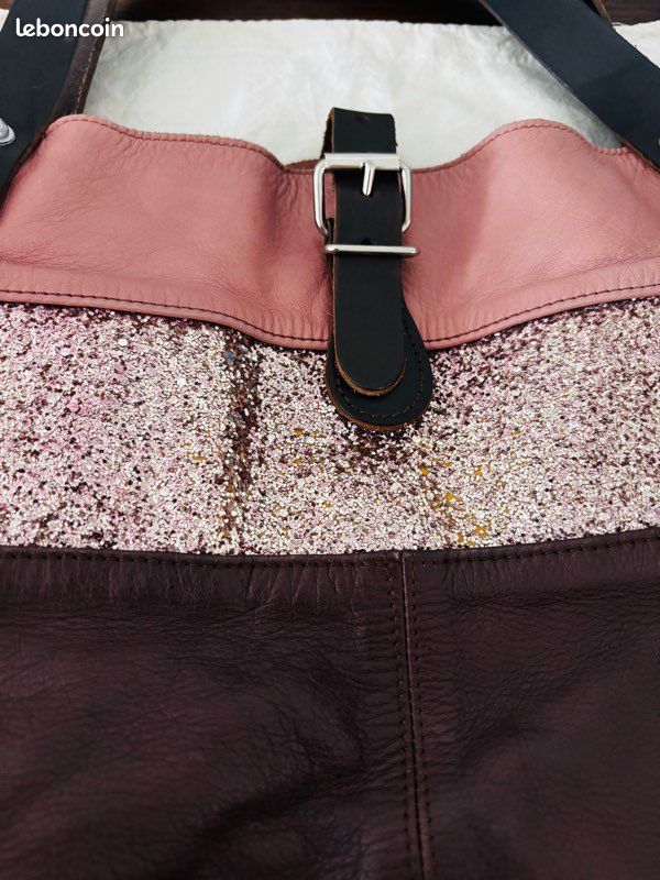 Sac Estellon En Cuir Marron Avec Sequins Brillants - Neuf Avec étiquettes - Porté épaule