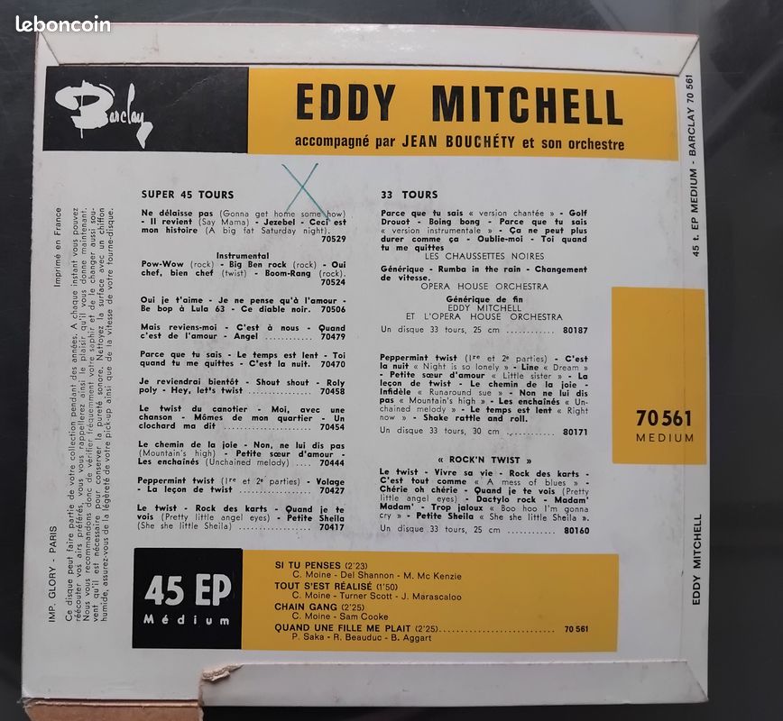 1 Disque vinyle 45 tours " Si tu penses" Eddu Mitchell (image 4)