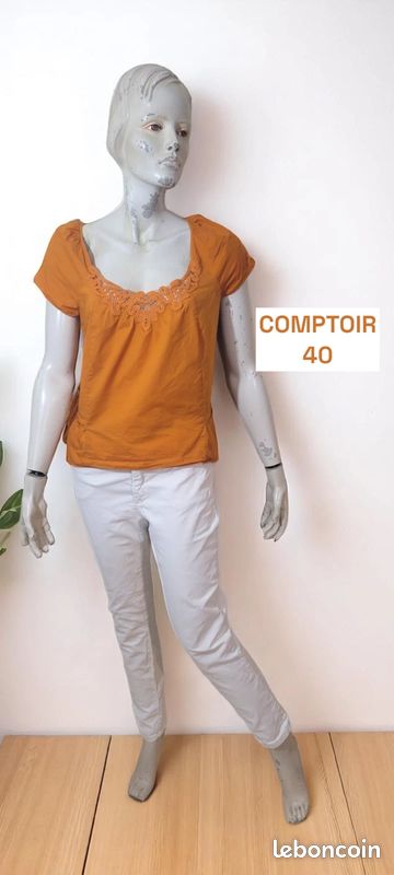 Haut à Bretelles Comptoir Des Cotonniers - Coton Crème Brodé - Taille 40 - Occasion Très Bon état