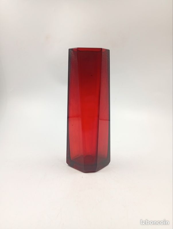 Vase Géode Prisme Facetté Vintage Rouge Rubis Années 60 70 Midcentury Moderniste Space Age (image 1)