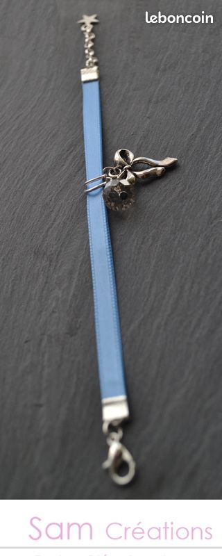 Bracelet ruban bleu perle en verre - NEUF Handmade (image 2)