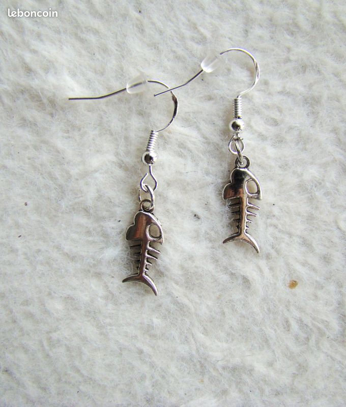 Boucles or neuves cr argent arêtes poisson creat (image 4)