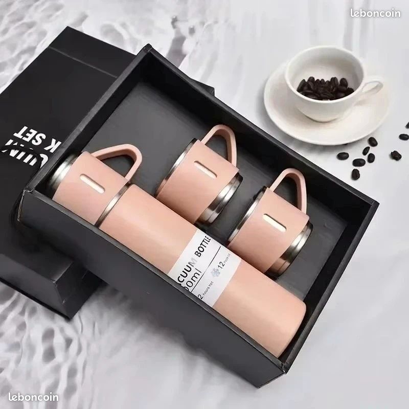LOT DE 2 Coffrets 3 pièces Thermo inoxydable avec 2 Tasses Pour bureau, pique nique, voyage ect (image 5)