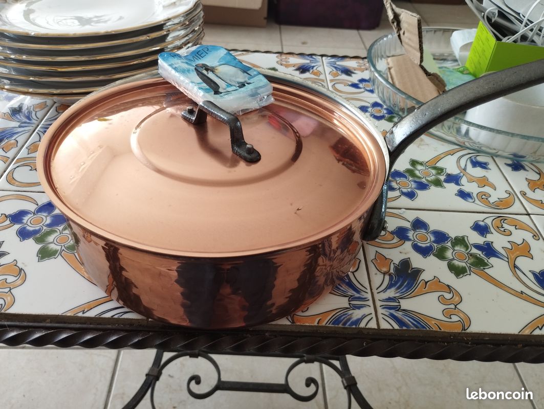 Sauteuse casserole bruleur cuivre VESTA art déco cuisine 1960 Italie N4924