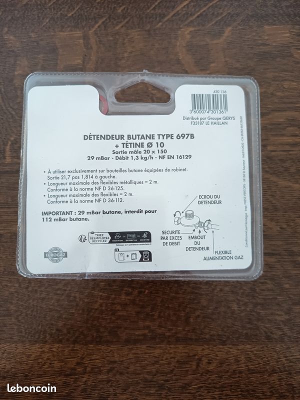 Détendeur gaz butane 29 mbar Eurogaz – Neuf (image 2)