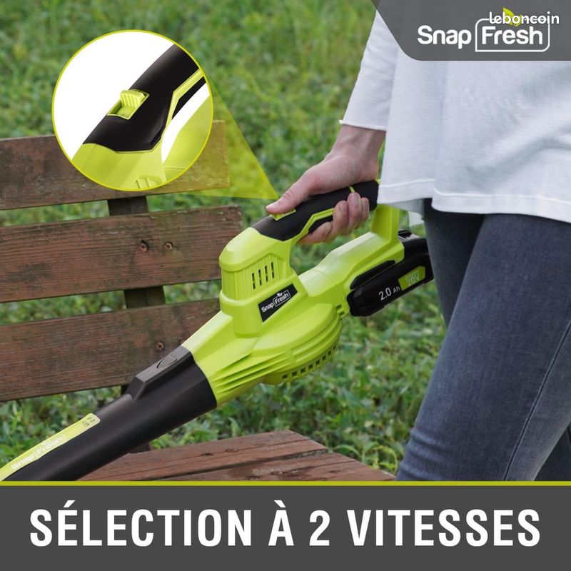 SnapFresh Souffleur Batterie 20V Léger 1,2 kg - Souffleurs de Feuilles sans Fil 210 km/h 240m³/h, 2 Vitesses, avec Batterie et Chargeur - pour Terrasses, Garages, Entrées et Jardins Domestiques (Vert) (image 4)